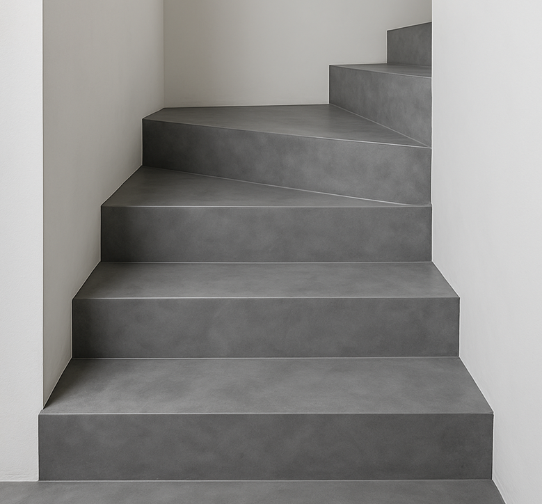 Mikrocement trappe København Sjælland – moderne grå betonlook design.